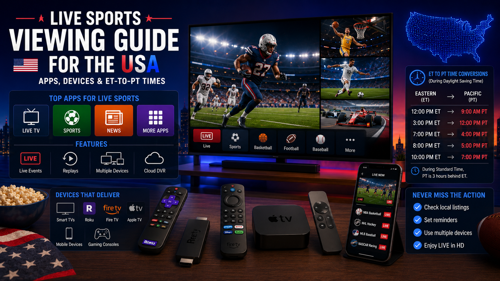 Live Sports Viewing Guide for the USA: Apps, Devices and ET-to-PT Times