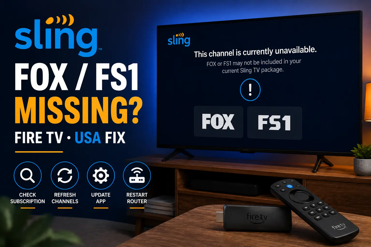 Sling TV FOX or FS1 Missing on Fire TV? USA Fix
