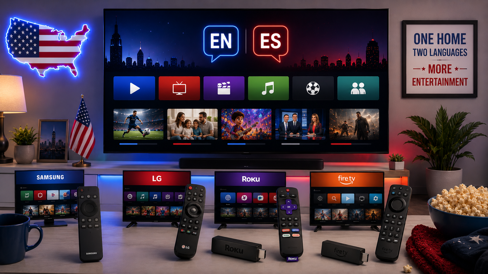 Smart TV Apps for Bilingual Households in the USA: Samsung, LG, Roku and Fire TV